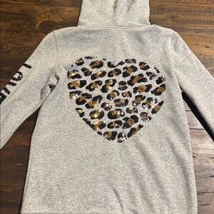 Victoria's Secret PINK Heathered Sequins Leopard Heart Zip-Up Hoodie